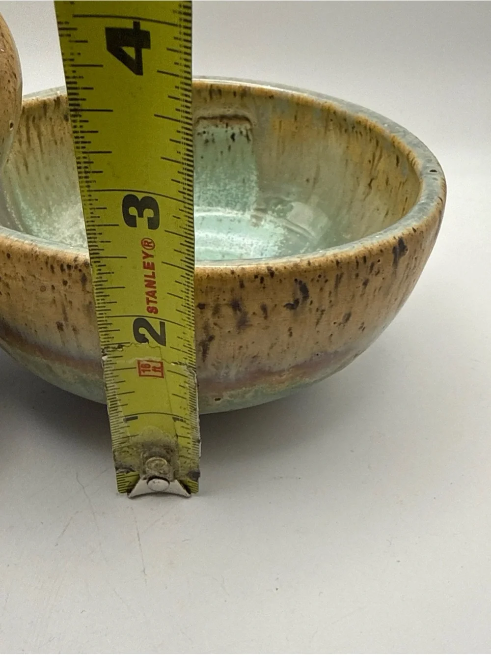 Studio Handmade Pottery Double Serving Dish Aqua Blue Periwinkle & Brown Signed